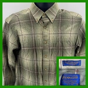 Sir Pendleton 100% Wool Green‎ Plaid Button Down Long Sleeve Shirt Men's Size M